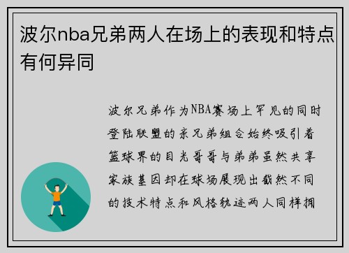 波尔nba兄弟两人在场上的表现和特点有何异同